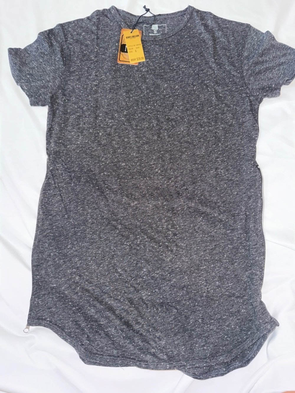Men's Short Sleeve Crewneck T-Shirt with Zipper Accents-Heather Charcoal